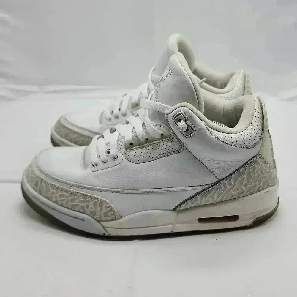 Nike Air Jordan Men's Leather 3 Retro 2018 Sneakers Shoes Triple White Size 7.5 - Picture 4 of 11